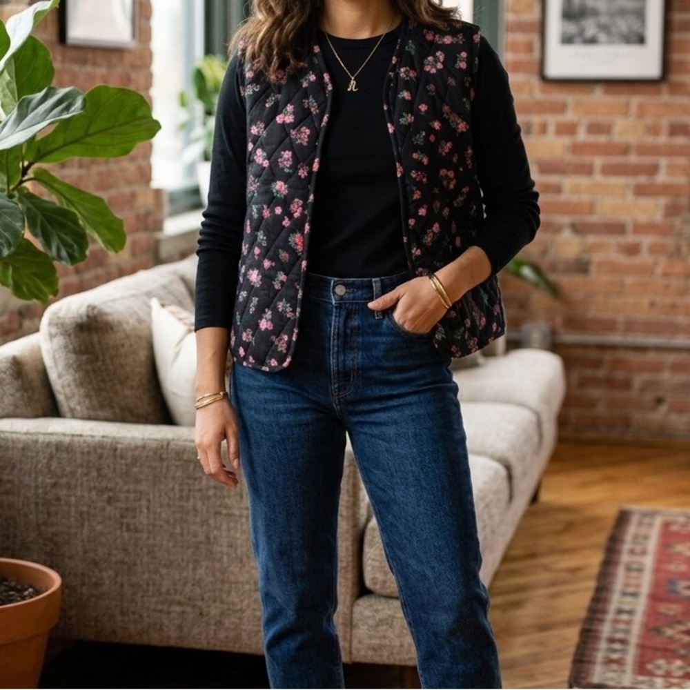 Lucky Brand Floral Print Quilted Vest